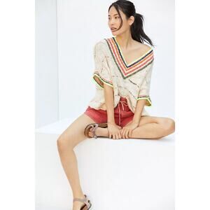 Anthropologie Daily Practice Striped Poncho V-Neck Knit Pullover Sweater L